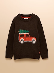 Joules Boys' Cracking Brown Intarsia Knit Jumper - Image 1 of 4