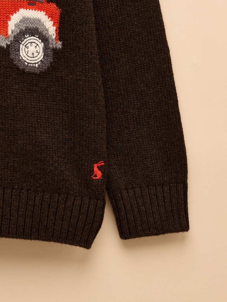 Joules Boys' Cracking Brown Intarsia Knit Jumper - Image 4 of 4