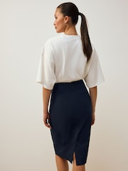 Navy Tailored Pencil Skirt With Wool - Image 5 of 11
