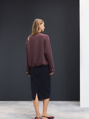 Navy Tailored Pencil Skirt With Wool - Image 6 of 11