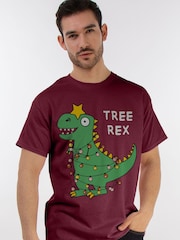 Brands In Red Men Christmas Tree Rex Burgundy 100% Cotton T-Shirt - Image 1 of 4