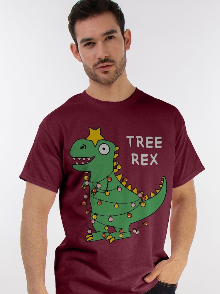 Brands In Red Men Christmas Tree Rex Burgundy 100% Cotton T-Shirt - Image 1 of 4