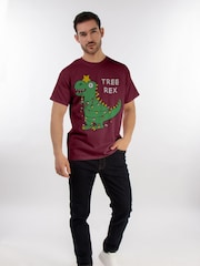 Brands In Red Men Christmas Tree Rex Burgundy 100% Cotton T-Shirt - Image 2 of 4