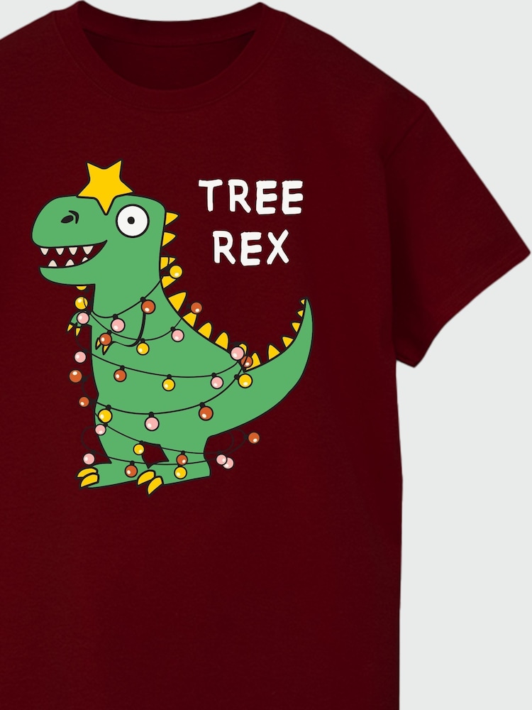 Brands In Red Men Christmas Tree Rex Burgundy 100% Cotton T-Shirt - Image 4 of 4