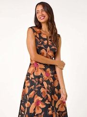 Roman Beige Roman Floral Printed Fit & Flare Dress - Image 4 of 5