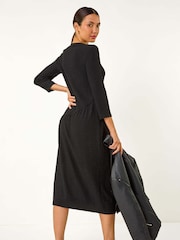 Roman Black Textured A-Line Stretch Midi Dress - Image 3 of 5