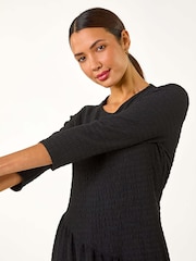 Roman Black Textured A-Line Stretch Midi Dress - Image 4 of 5