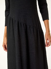 Roman Black Textured A-Line Stretch Midi Dress - Image 5 of 5