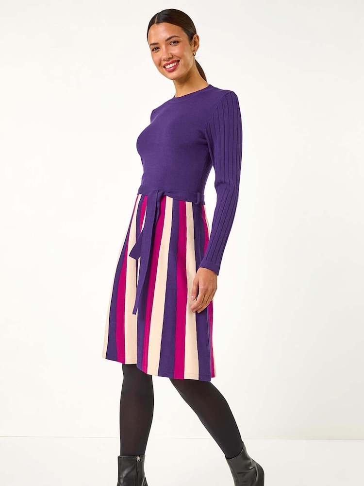 Roxa - Roman Roman de malha verticais Stripe Dress - Imagem 1 de 5