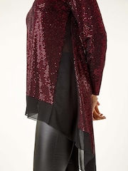 Roman Red Chiffon Hem Sequin Stretch Tunic Top - Image 6 of 6