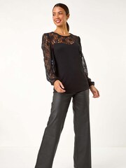 Roman Black Lace Sweetheart Stretch Top - Image 2 of 5