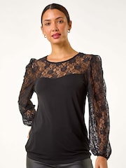 Roman Black Lace Sweetheart Stretch Top - Image 4 of 5