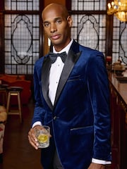Skopes Blue Tailored Fit Jive Velvet Jacket - Image 3 of 7