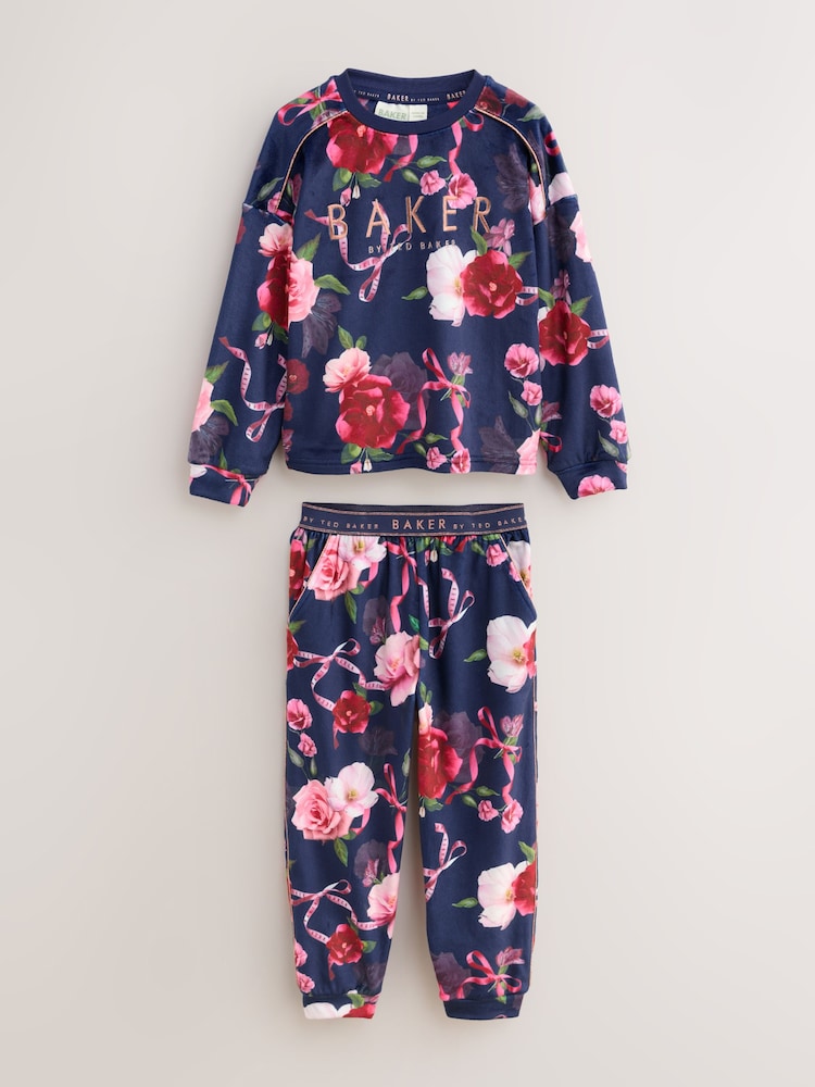 Marineblau - Baker by Ted Baker Floral Fleece Pyjamas Set 2 Piece - Bild 1 von 5