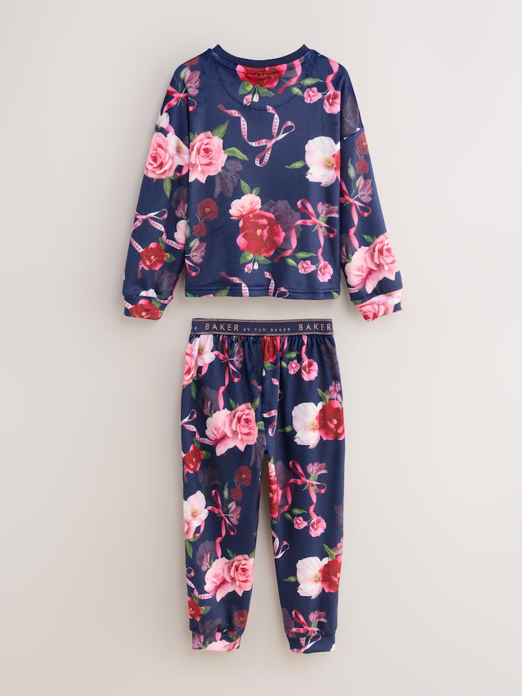 Marineblau - Baker by Ted Baker Floral Fleece Pyjamas Set 2 Piece - Bild 2 von 5