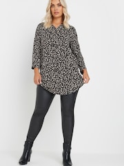 Yours Curve Black & Natural Brown Animal Print Button Shirt - Image 2 of 5
