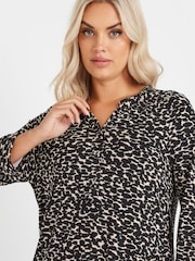 Yours Curve Black & Natural Brown Animal Print Button Shirt - Image 4 of 5