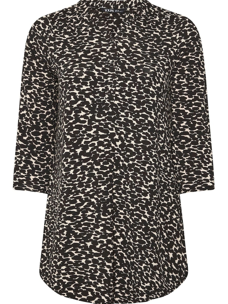 Yours Curve Black & Natural Brown Animal Print Button Shirt - Image 5 of 5