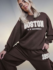 Yours Curve Brown Boston Sweatshirt - Image 1 of 4