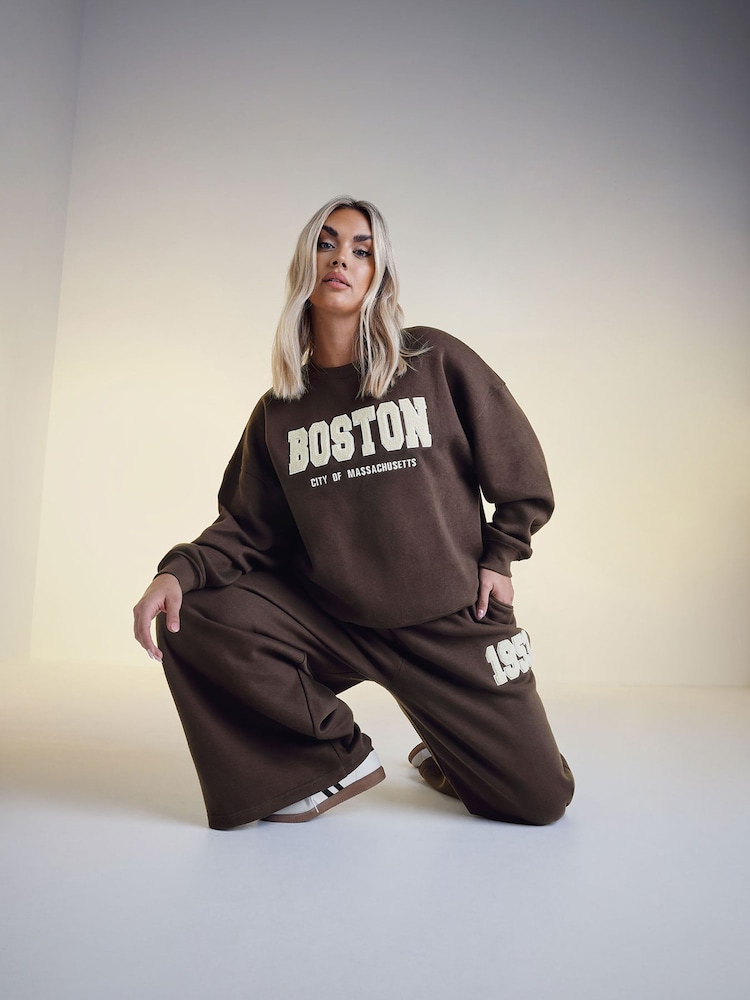 Yours Curve Brown Boston Sweatshirt - Image 2 of 4