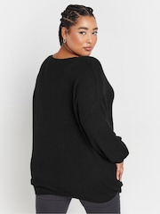 Yours Curve Black V-Neck Balloon Sleeve Jumper - Image 2 of 5