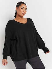 Yours Curve Black V-Neck Balloon Sleeve Jumper - Image 4 of 5