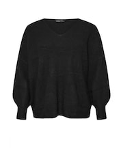 Yours Curve Black V-Neck Balloon Sleeve Jumper - Image 5 of 5