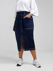 Yours Curve Blue Limited Retro Constrast Skirt - Image 1 of 5