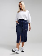 Yours Curve Blue Limited Retro Constrast Skirt - Image 2 of 5