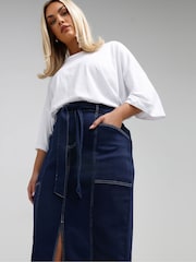 Yours Curve Blue Limited Retro Constrast Skirt - Image 3 of 5