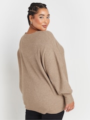 Yours Curve Natural V-Neck Balloon Sleeve Jumper - Image 3 of 5