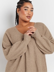 Yours Curve Natural V-Neck Balloon Sleeve Jumper - Image 4 of 5