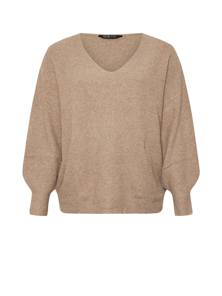 Yours Curve Natural V-Neck Balloon Sleeve Jumper - Image 5 of 5