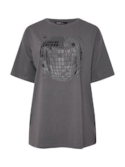 Yours Curve Grey Stud Embellished Disco Ball 100% Cotton T-Shirt - Image 5 of 5
