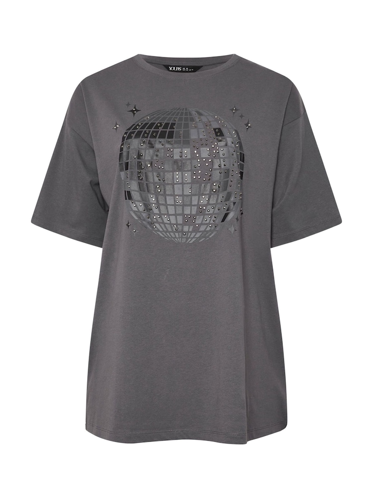Yours Curve Grey Stud Embellished Disco Ball 100% Cotton T-Shirt - Image 5 of 5