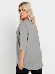 Yours Curve Grey Pintuck Henley 100% Cotton T-Shirt - Image 3 of 5