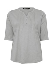 Yours Curve Grey Pintuck Henley 100% Cotton T-Shirt - Image 5 of 5