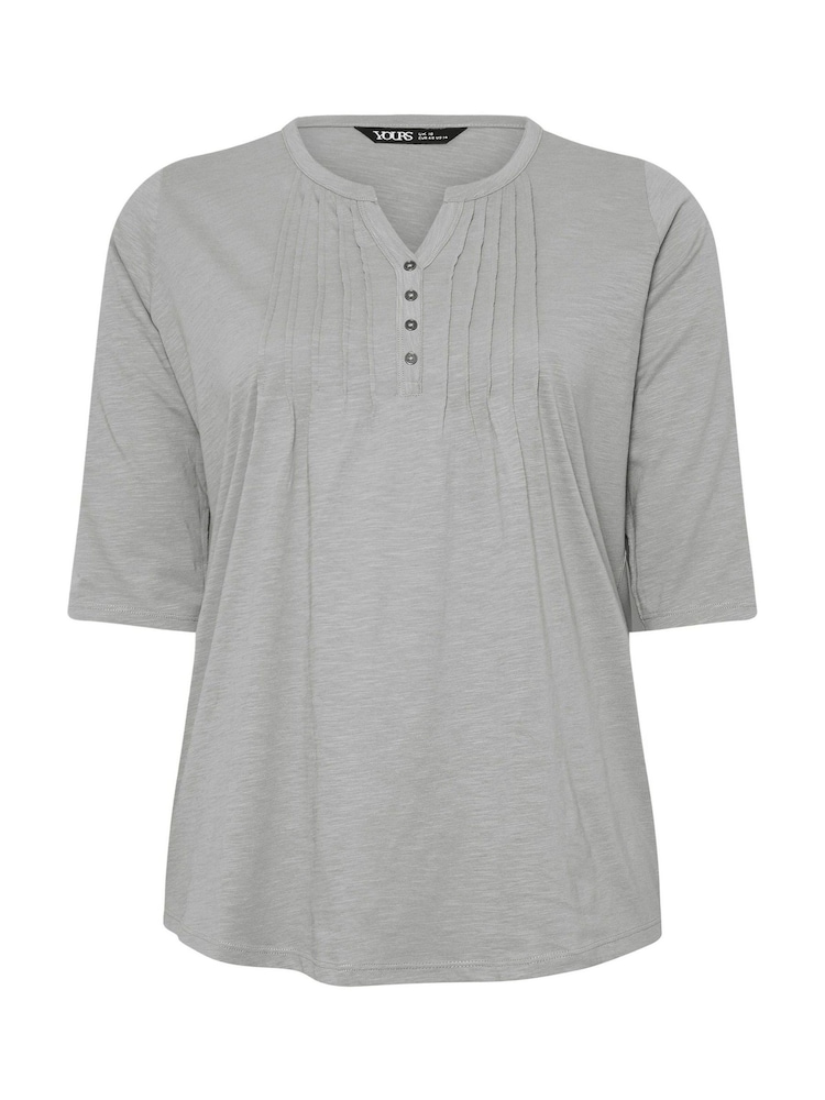 Yours Curve Grey Pintuck Henley 100% Cotton T-Shirt - Image 5 of 5
