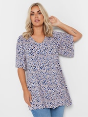 Yours Curve Blue Pleated Front Swing Top - Image 1 of 5