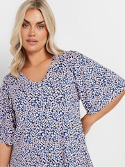 Yours Curve Blue Pleated Front Swing Top - Image 3 of 5