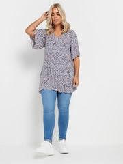 Yours Curve Blue Pleated Front Swing Top - Image 4 of 5