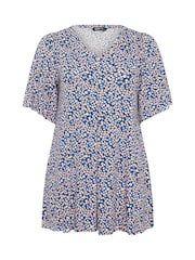 Yours Curve Blue Pleated Front Swing Top - Image 5 of 5
