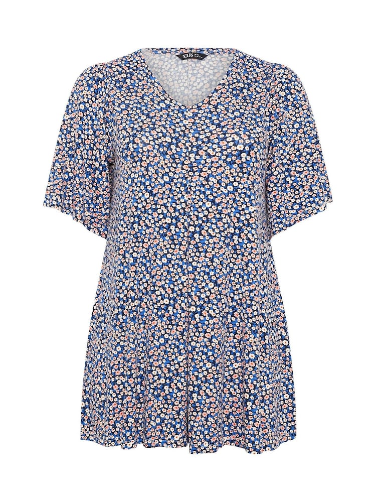 Yours Curve Blue Pleated Front Swing Top - Image 5 of 5