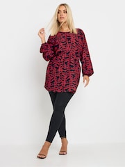 Yours Curve Red Limited Pleated Front Leopard Blouse - Image 2 of 5