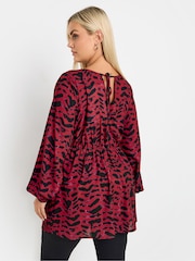 Yours Curve Red Limited Pleated Front Leopard Blouse - Image 3 of 5