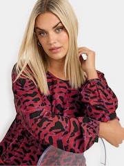 Yours Curve Red Limited Pleated Front Leopard Blouse - Image 4 of 5