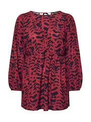 Yours Curve Red Limited Pleated Front Leopard Blouse - Image 5 of 5
