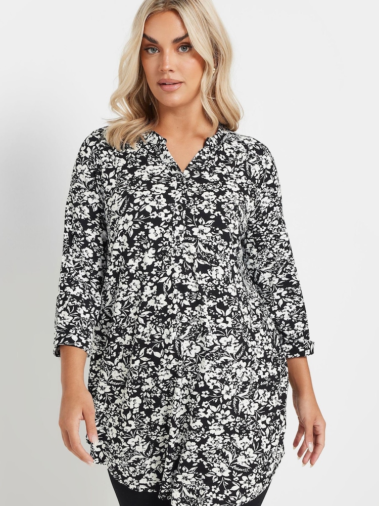 Yours Curve Black Jersey Long Sleeve Blouse - Image 1 of 5