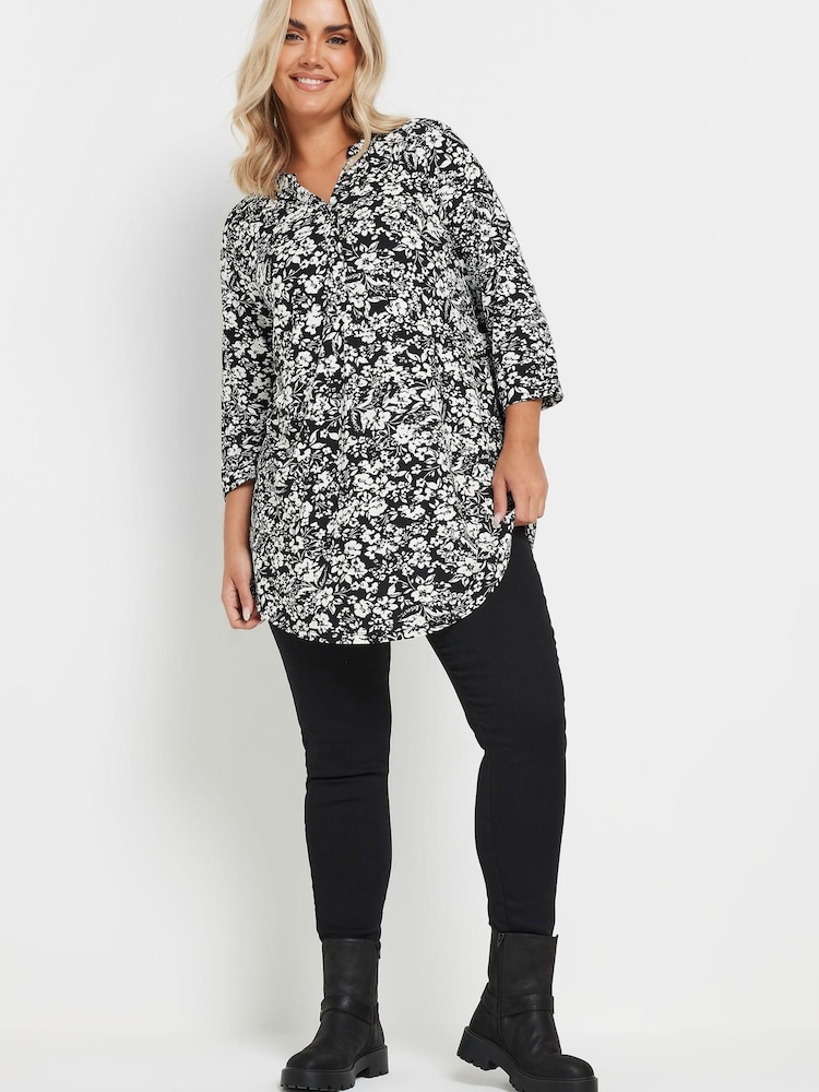 Yours Curve Black Jersey Long Sleeve Blouse - Image 2 of 5