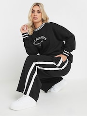 Yours Curve Black Side Stripe Wide Leg Joggers - Image 1 of 5